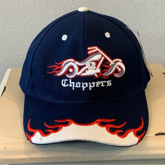 Accessories Choppers Hat Blue With Red Flames Embroidered Choppers